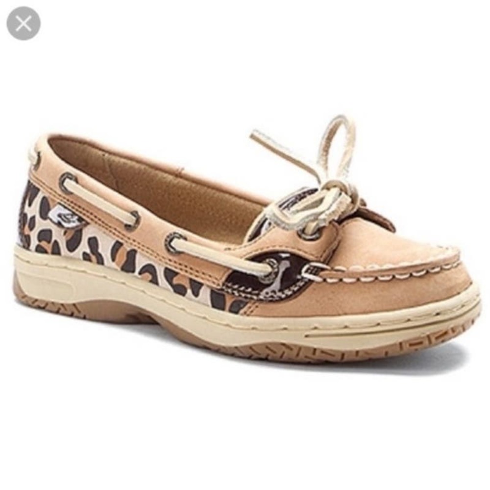 Sperry Womens Tan and Glitter Cheetah Print Boat Shoe Size 6.5M